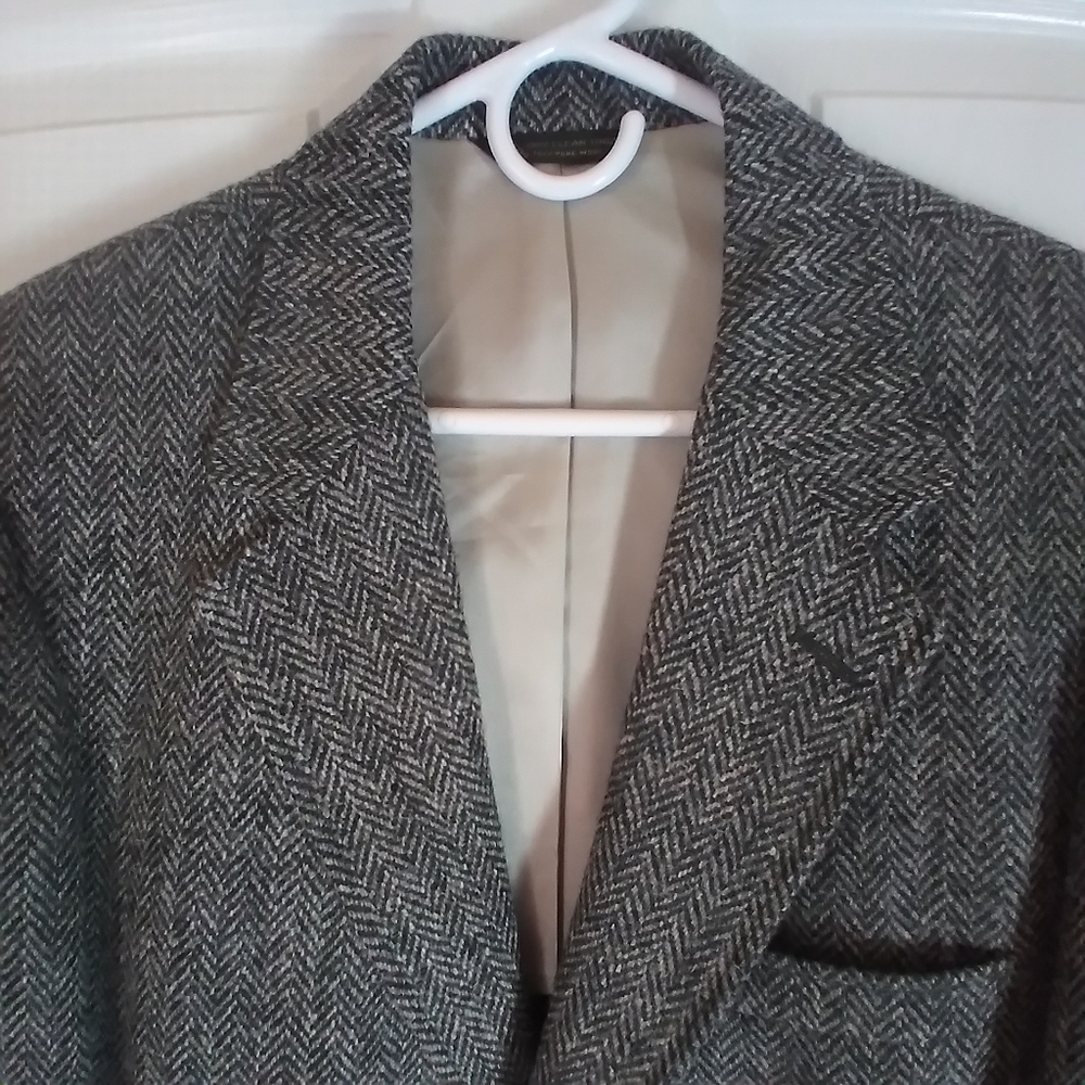 Harris Tweed Herringbone Scottish Wool Jacket Blazer Coat Black & White